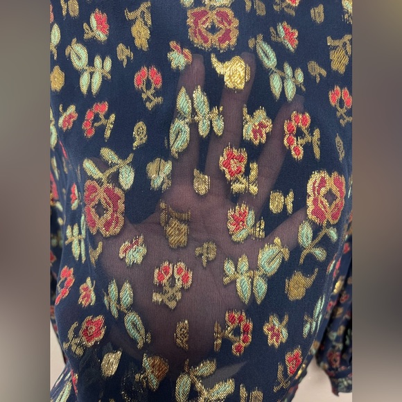 SALONI NWT Emile Floral Metallic Silk Blend Chiffon Ruffle Bow Collar Size 2 - Picture 11 of 17